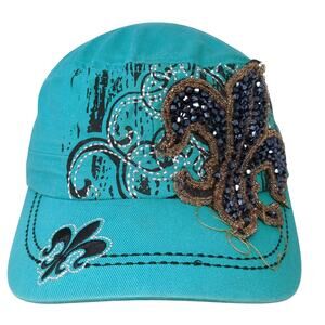 Fleur De Lis Slideback Cadet Army Cap Blue OS Adjustable Embroidered Kb Ethos